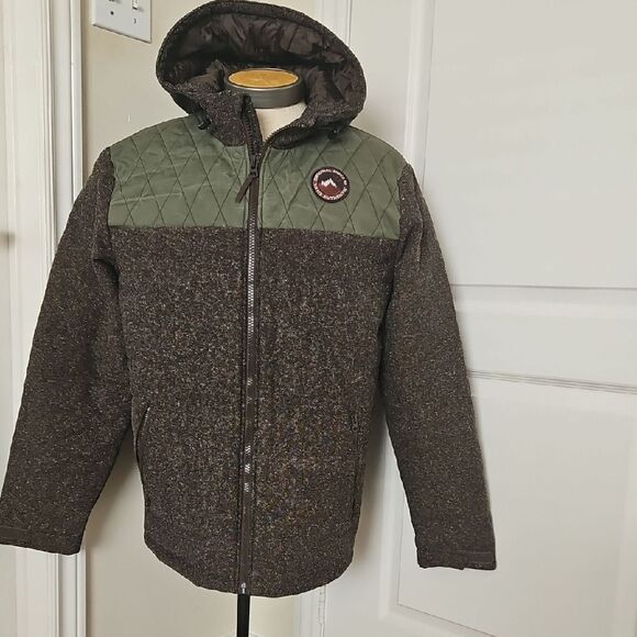 Vans Brown and Green Puffer Jacket with Brown Hood - Picture 1 of 16